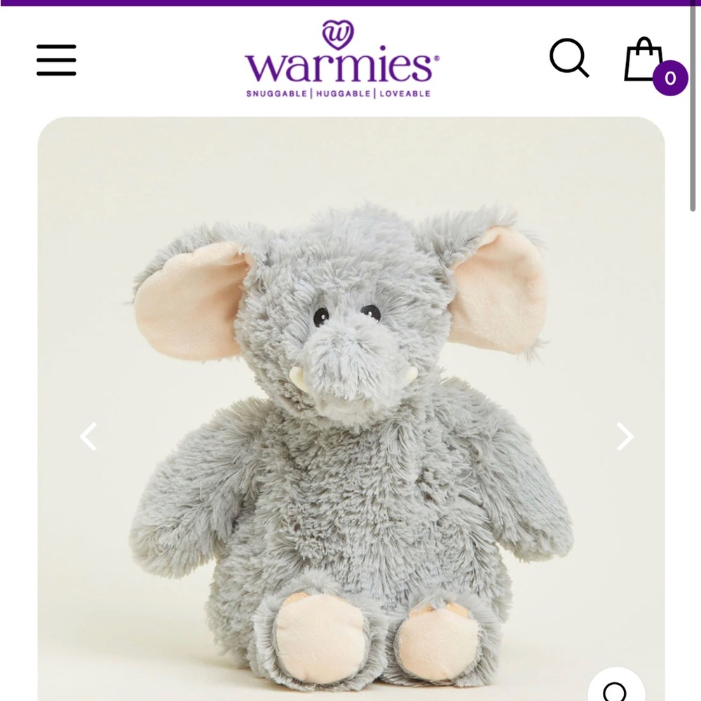 Warmies Gray Elephant microwavable weighted plush for all ages kids Toddlers
